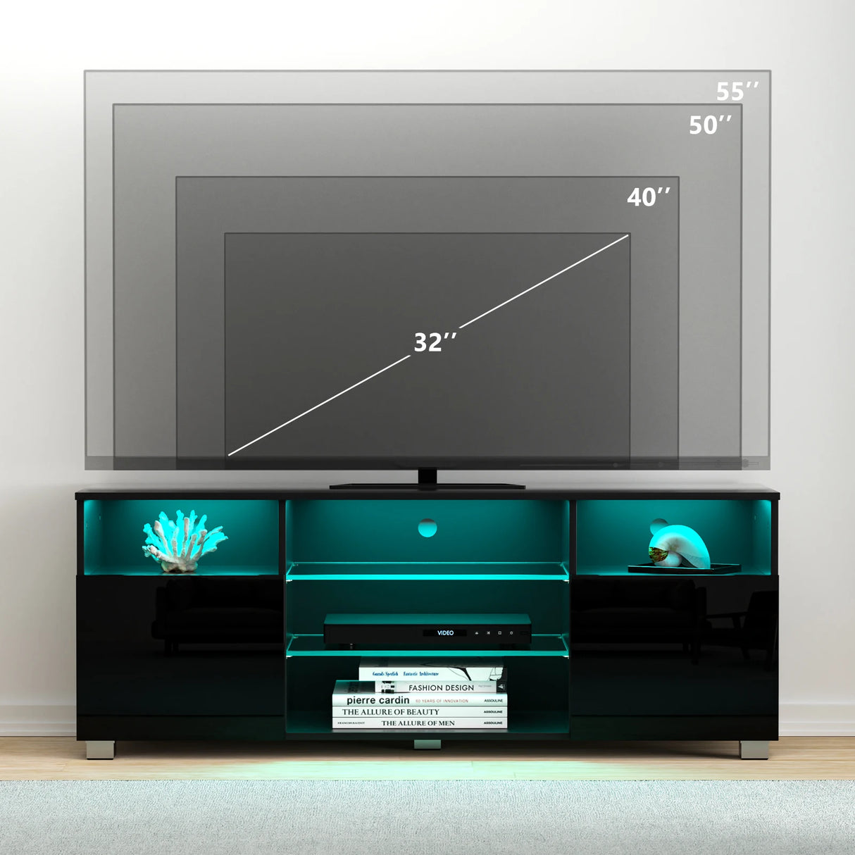 Modern LED TV Stand With Adjustable Shelves and Remote Control