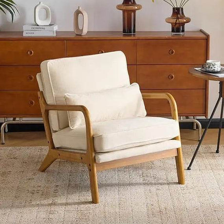 Mid-Century Modern Chenille Armchair with Lumbar Pillow - Omega Lifestyles