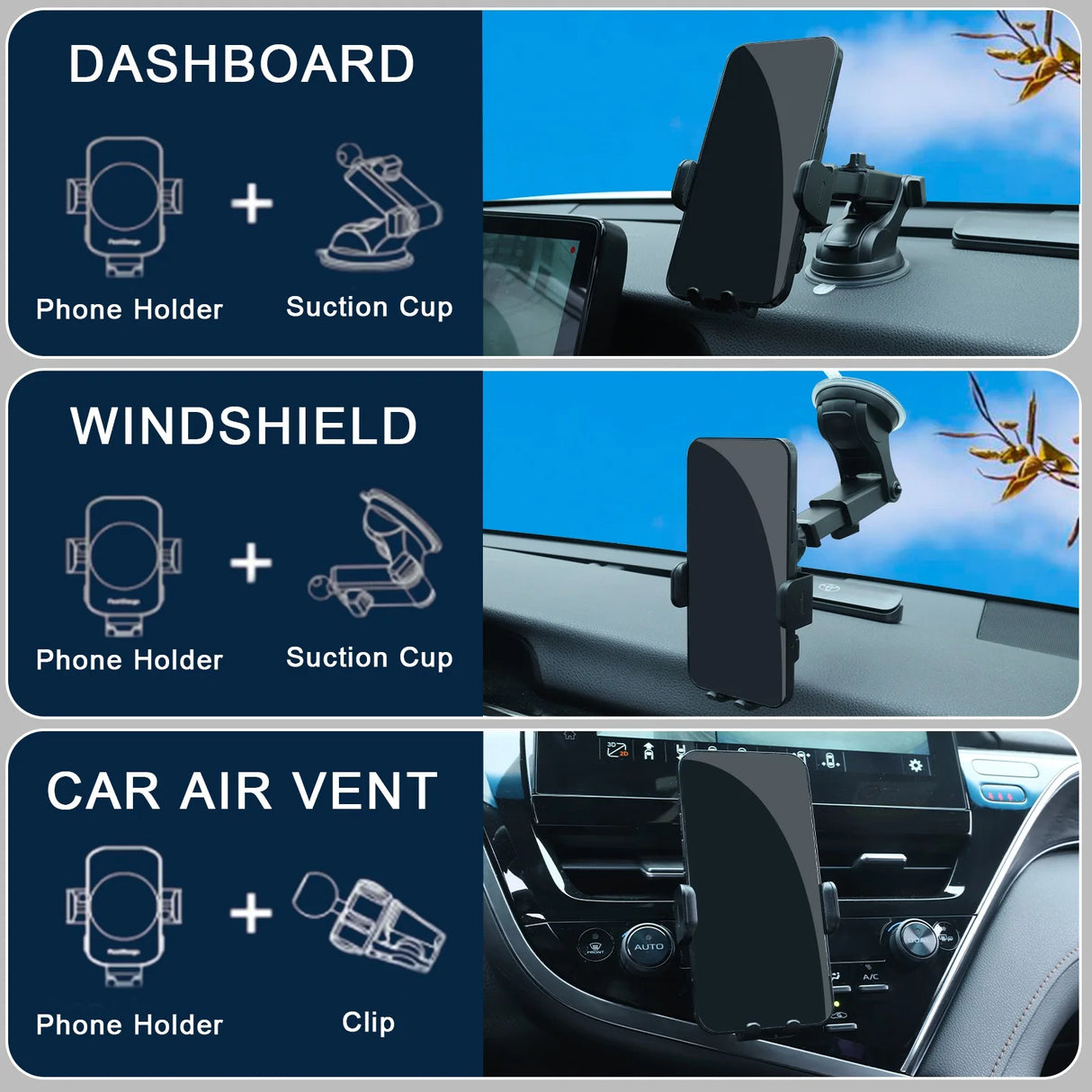 15W Fast Wireless Auto Clamping Car Charger Phone Holder