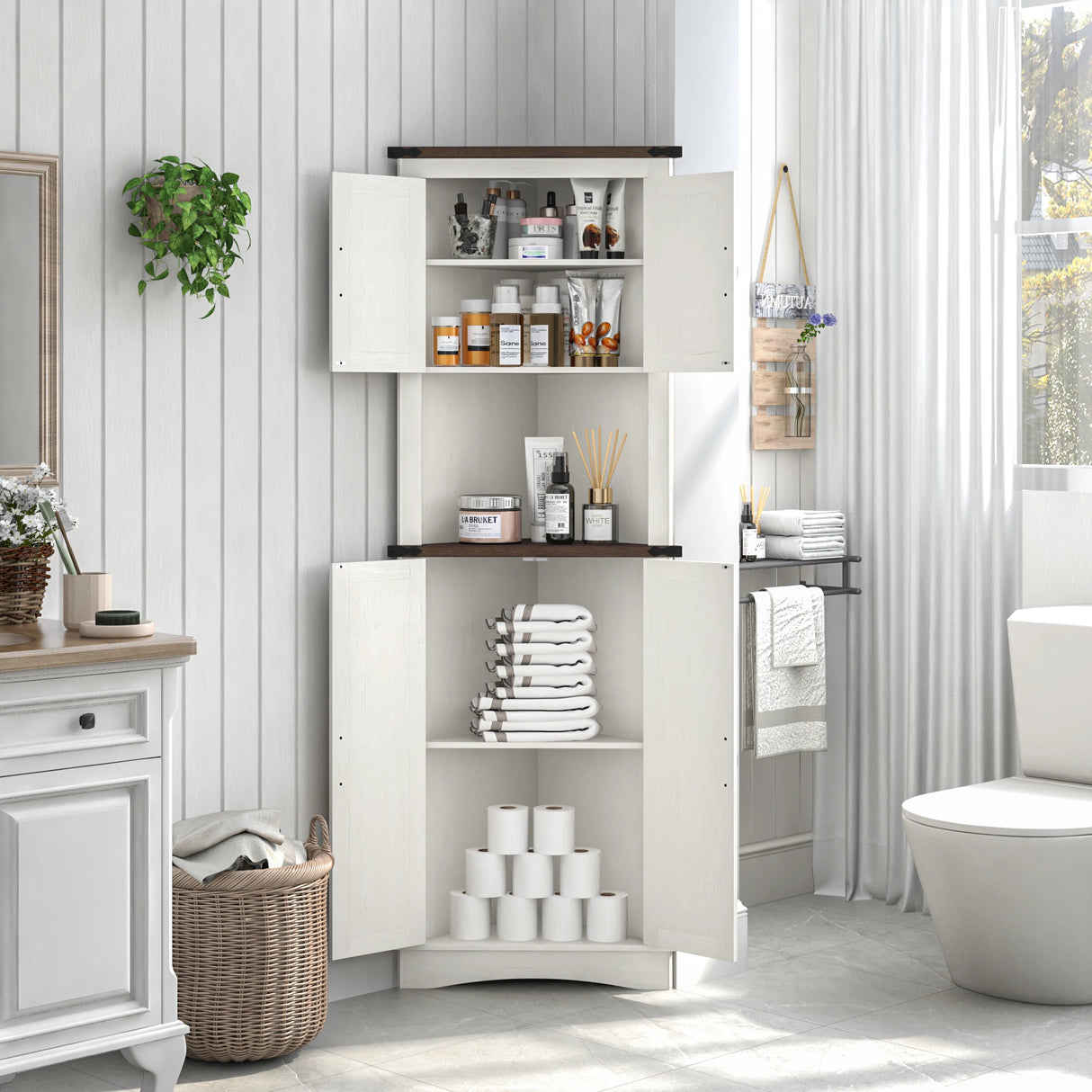 Farmhouse 5-Tier Engineered Wood Corner Cabinet