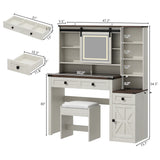 Farmhouse Makeup Vanity Desk With Mirror Lights Stool