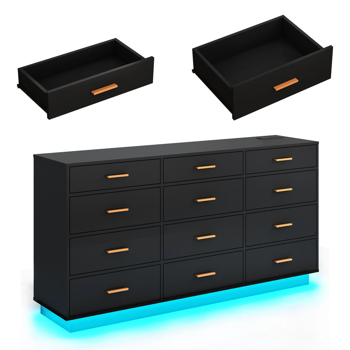Modern 12 Drawer Dresser With Built-In Charging Station