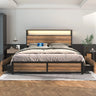 Queen LED Platform Bed Frame With Storage Drawers and USB Charging