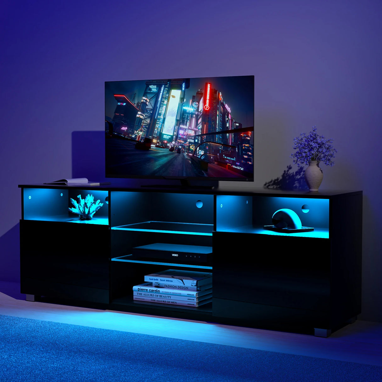 Modern High Gloss LED TV Stand With Storage Cabinet