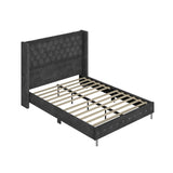 Queen Velvet Upholstered LED Wingback Bed Frame With USB Ports