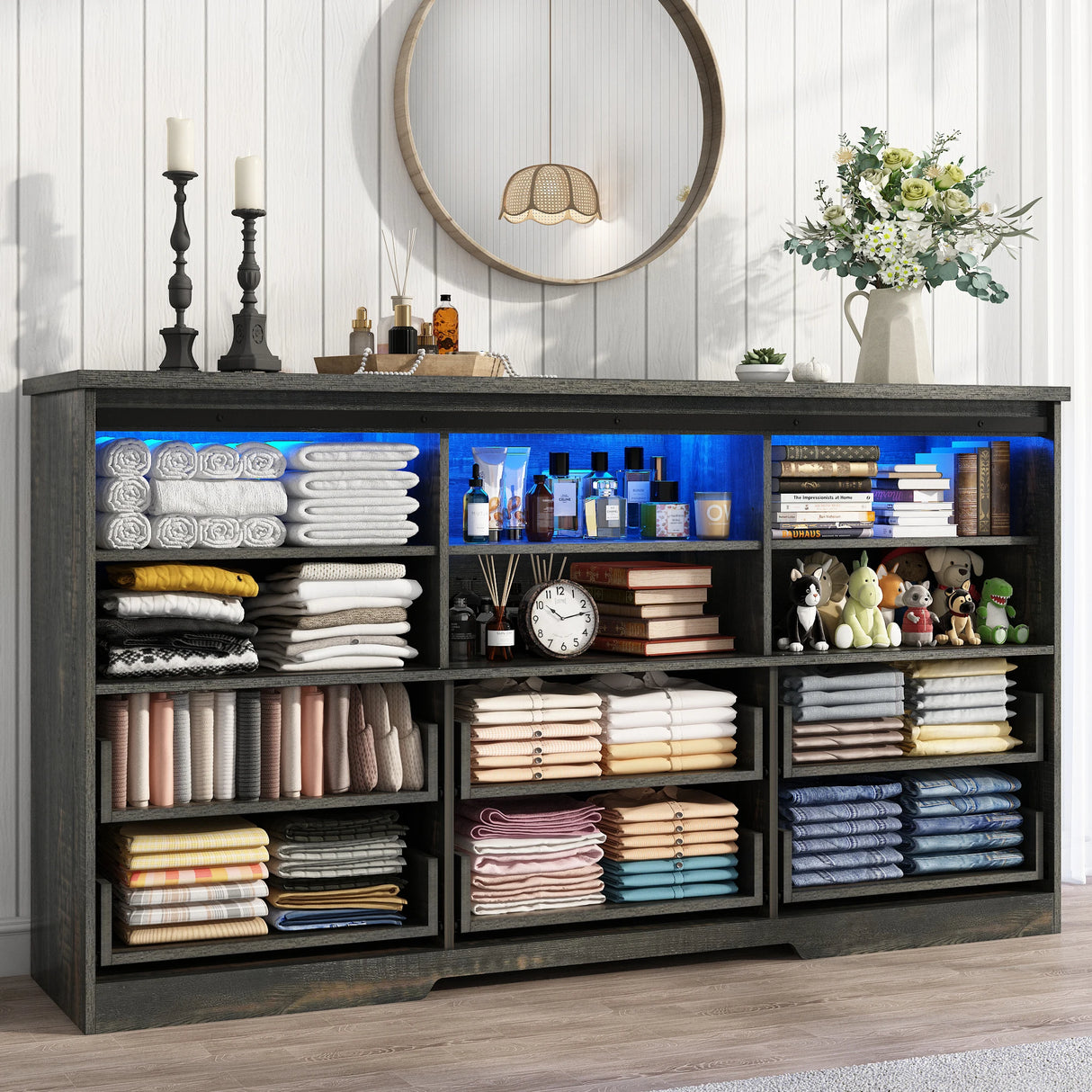 Modern Farmhouse Wood Storage Cabinet With Charging Station