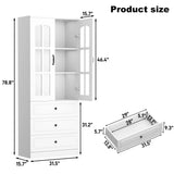 Modern 78-Inch White Glass Door Living Room Cabinet