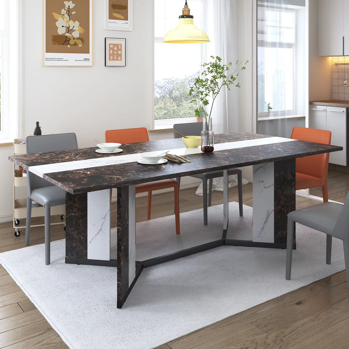 Modern Rectangular Wood Top Dining Table With Metal Legs