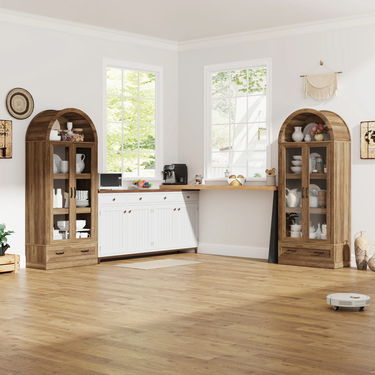 75-Inch Arched Farmhouse Wood Kitchen Pantry Cabinet