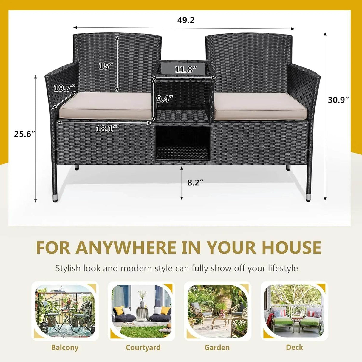 Outdoor Furniture Patio Loveseat Wicker Bench - Omega Lifestyles