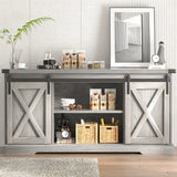 Farmhouse Wooden TV Stand With Sliding Barn Doors