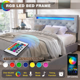 Queen LED Storage Bed Frame With Adjustable Headboard