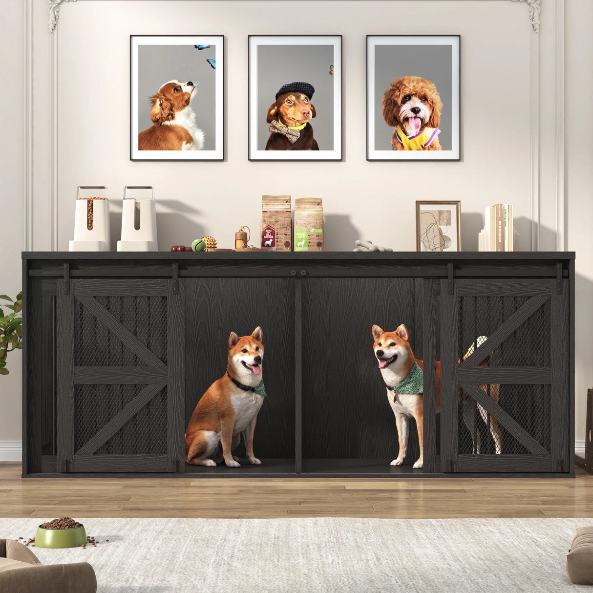 Farmhouse Wooden Large Dog Crate TV Stand Furniture
