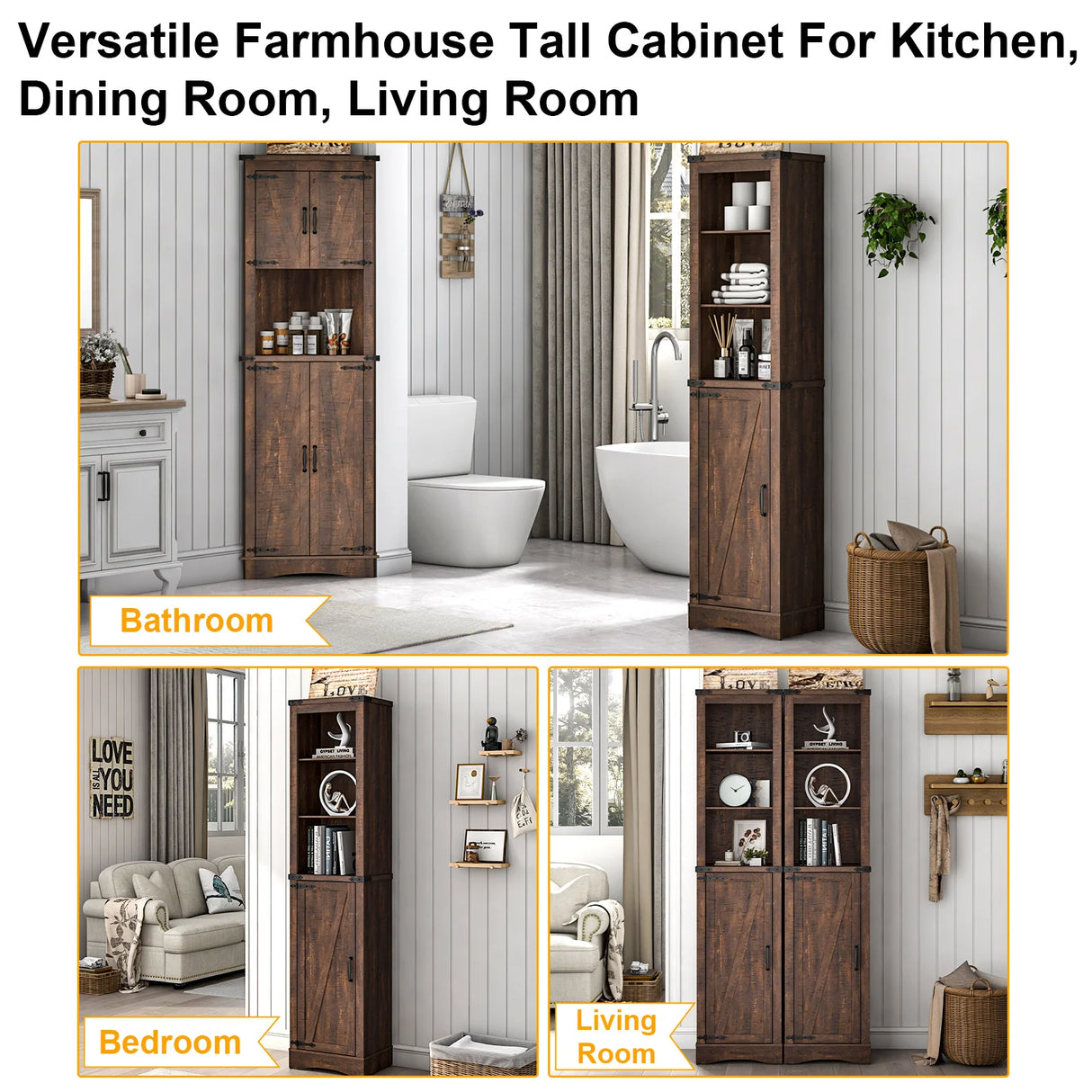 68-Inch Farmhouse Rustic Barn Door Storage Cabinet