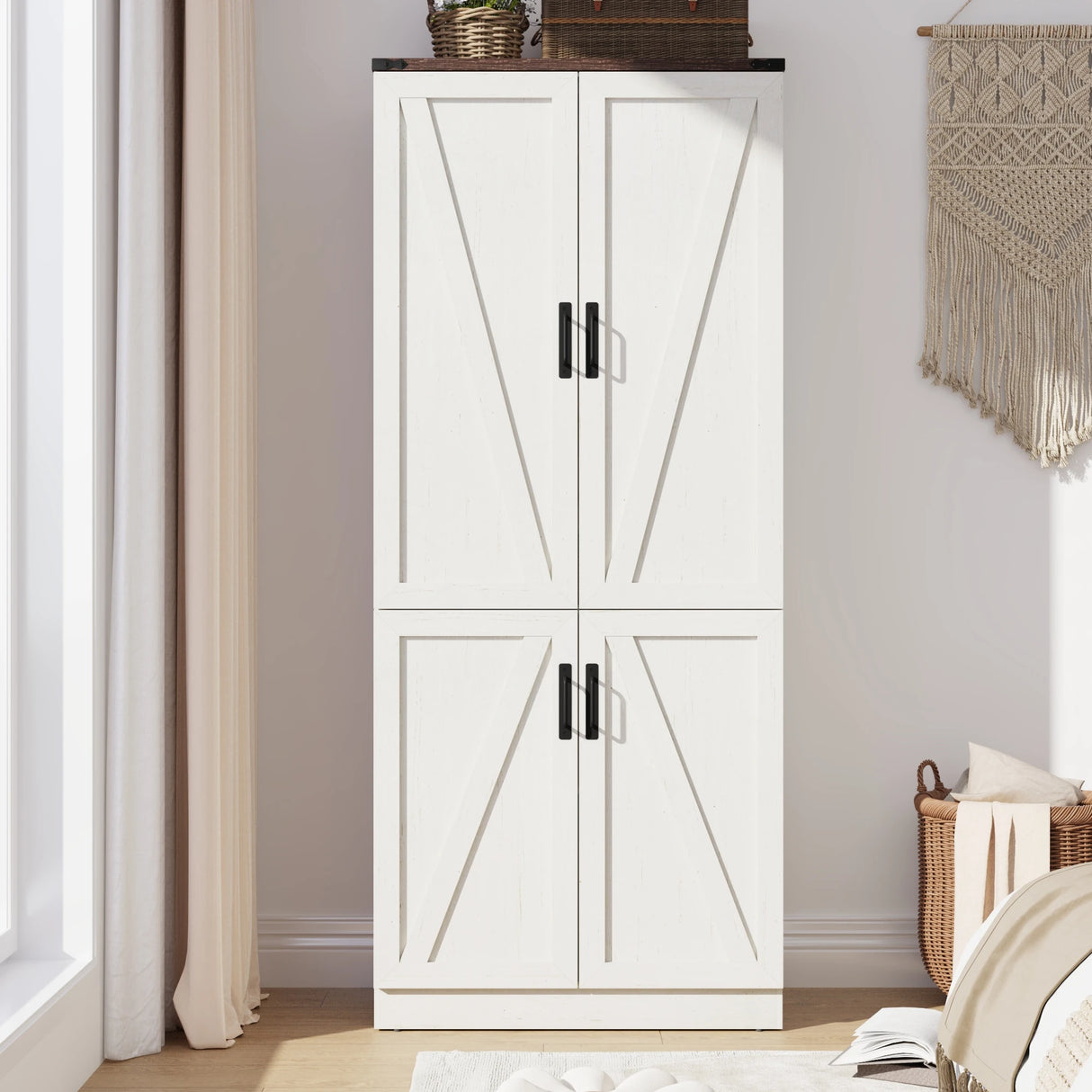 Farmhouse 2-Door Armoire Wardrobe Closet With LED