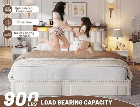 Upholstered Bed Frame with Storage Drawers - Omega Lifestyles