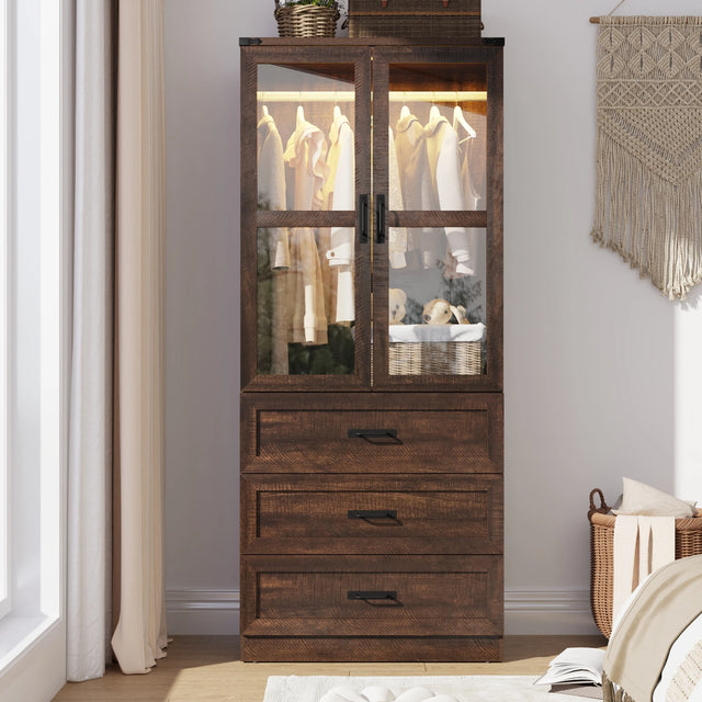 75-Inch Farmhouse LED 2-Door Armoire Wardrobe Closet