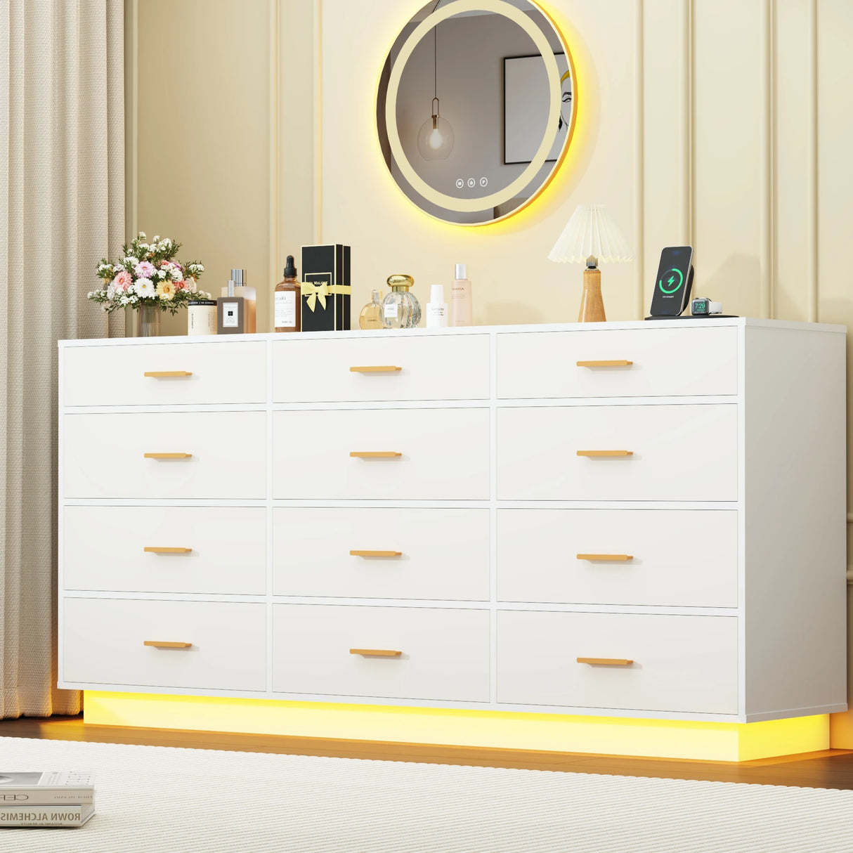 Modern 12-Drawer Dresser With Built-In Charging Station