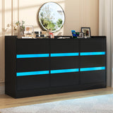 9-Drawer Wooden Dresser With LED Lights And Charging Station