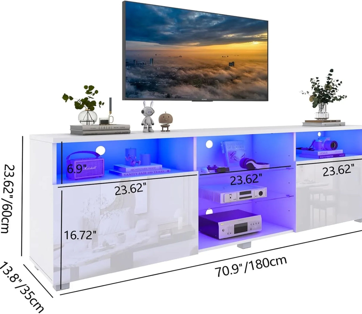 Modern High Gloss LED TV Stand With Storage Cabinet