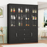 Spacious White Glass Door Dining Room Storage Cabinet