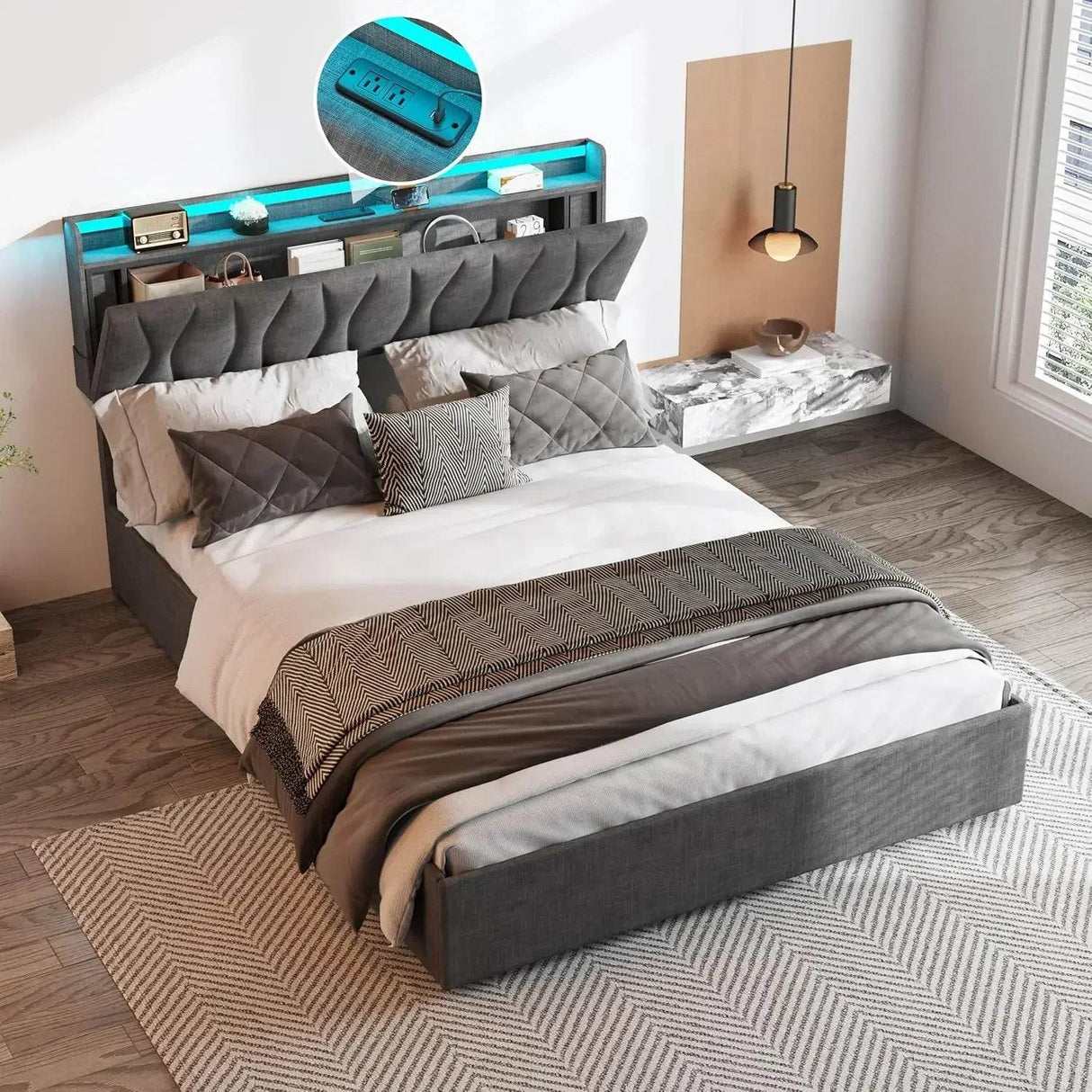Adjustable Storage Bed Frame With Charging Station - Omega Lifestyles