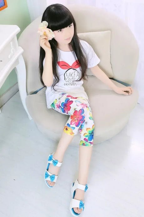 Girls Cotton Polyester Printed Calf-Length Slim Leggings - Omega Lifestyles