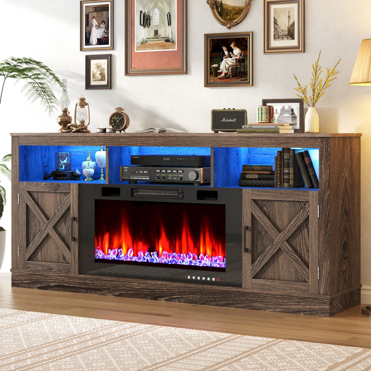 Farmhouse Living Room Fireplace TV Stand Console