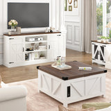 66-Inch Farmhouse Wooden TV Stand With Power Outlets