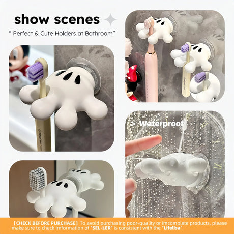 Palm Toothbrush Holder With Multifunctional Suction Hooks - Omega Lifestyles
