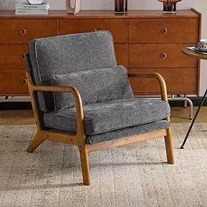 Mid-Century Modern Chenille Armchair with Lumbar Pillow - Omega Lifestyles