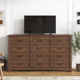 Rustic Wooden 12-Drawer Large Bedroom Dresser Chest