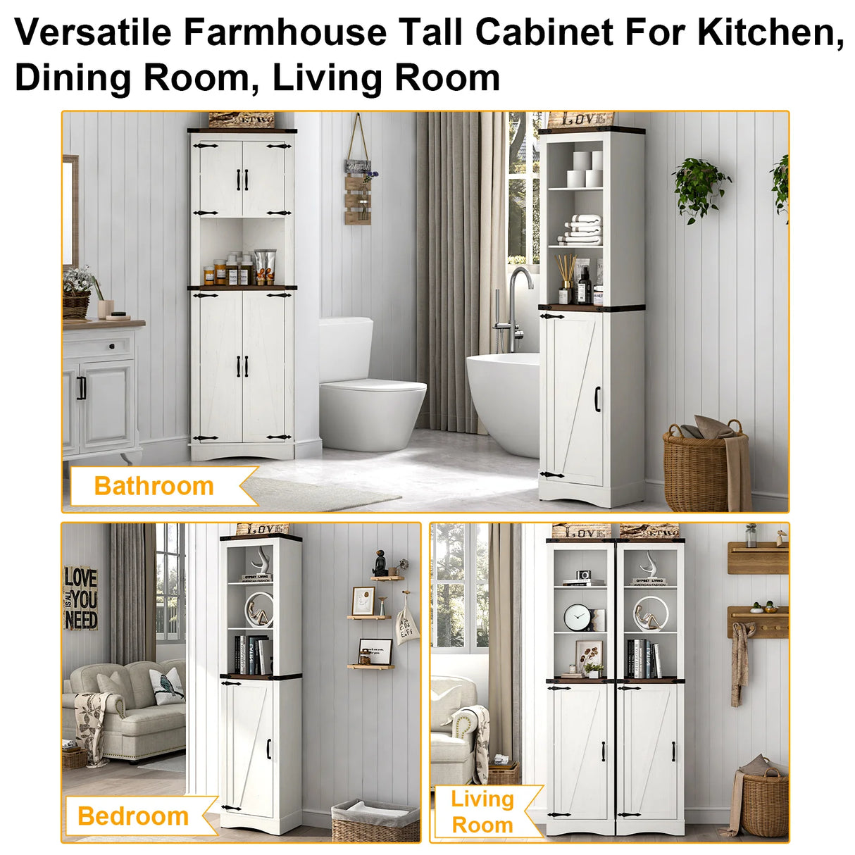 68-Inch Farmhouse Rustic Barn Door Storage Cabinet