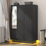 Modern Engineered Wood 3-Door Wardrobe Closet With Mirror