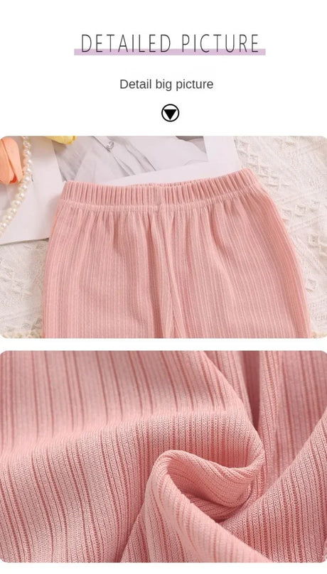 Girls Summer Ribbed Knit Flared Casual Pants - Omega Lifestyles