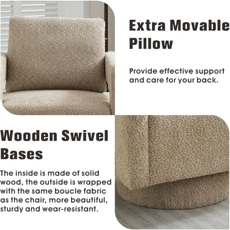 Boucle Upholstered Swivel Accent Chair With Pillow - Omega Lifestyles