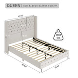 Queen Velvet Upholstered LED Wingback Bed Frame With USB Ports