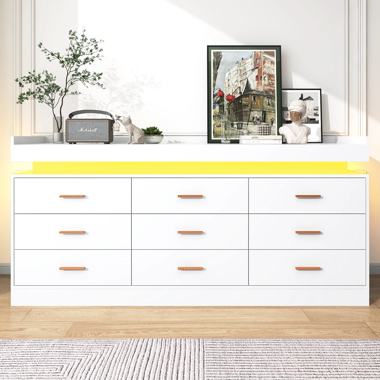 Modern 9-Drawer Wooden Dresser With LED Light