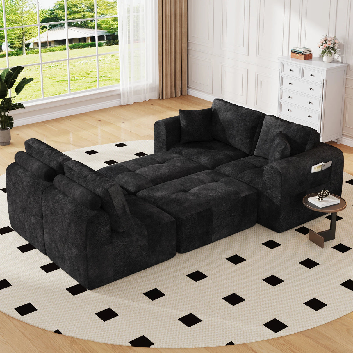 Modular L-Shaped U-Shaped Convertible Ottoman Sectional Sofa