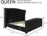 Velvet Upholstered Platform Bed Frame With Wingback Headboard - Omega Lifestyles