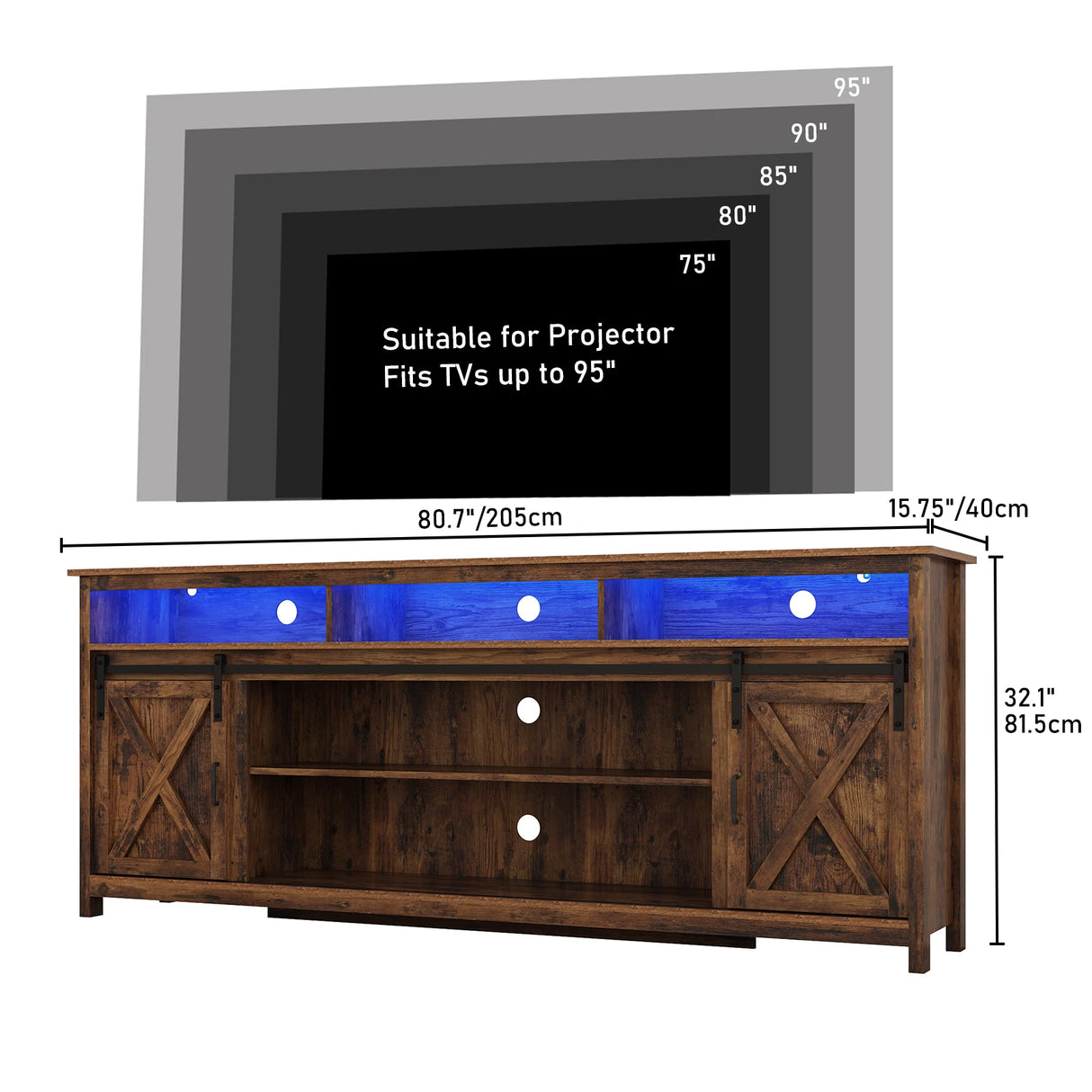 Farmhouse Wood Sliding Barn Door TV Stand Cabinet