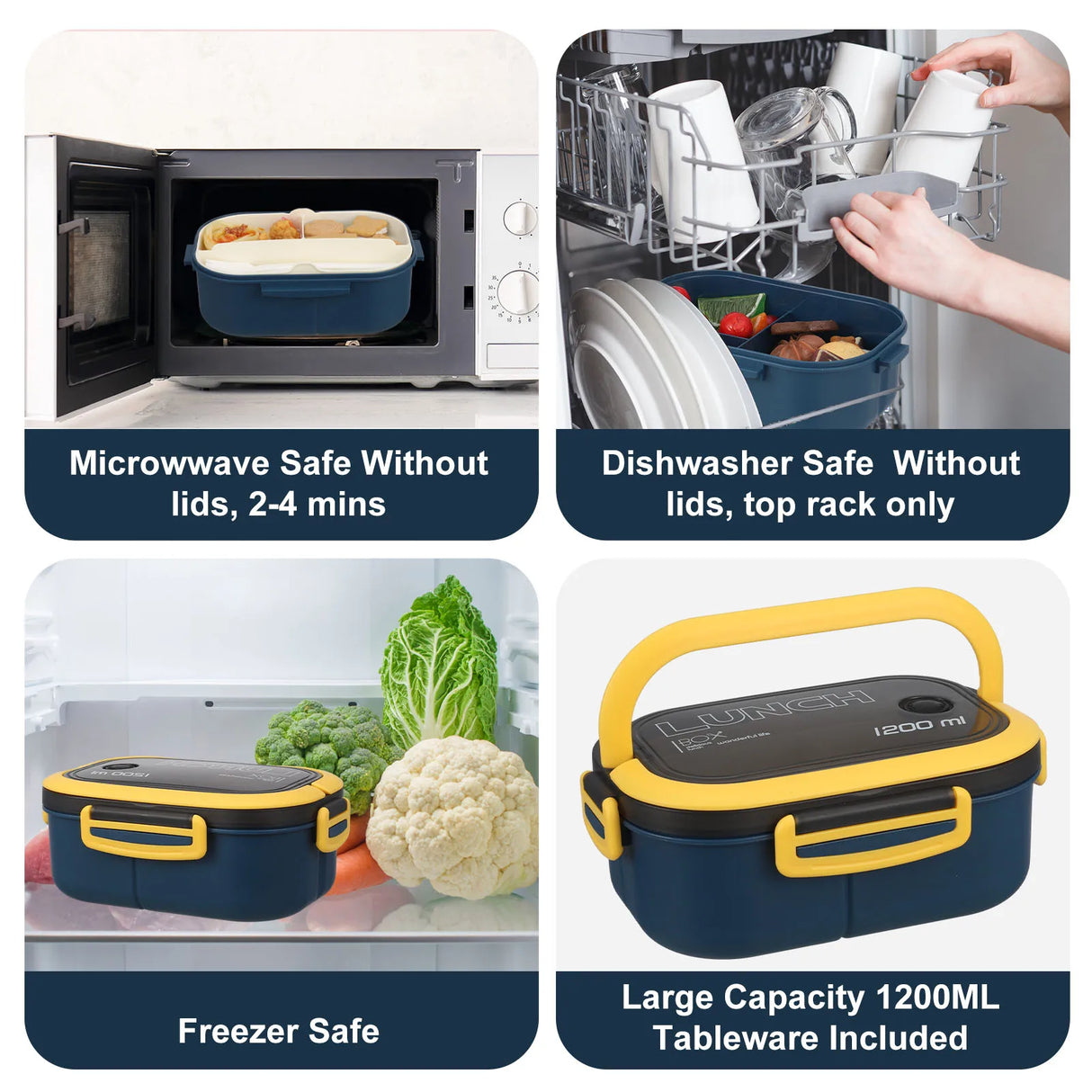 Stackable Leak-Proof 1200ML Bento Lunch Box With Tableware