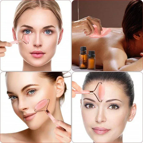 Pink Resin Jade Roller And Gua Sha Facial Massage Set - Omega Lifestyles