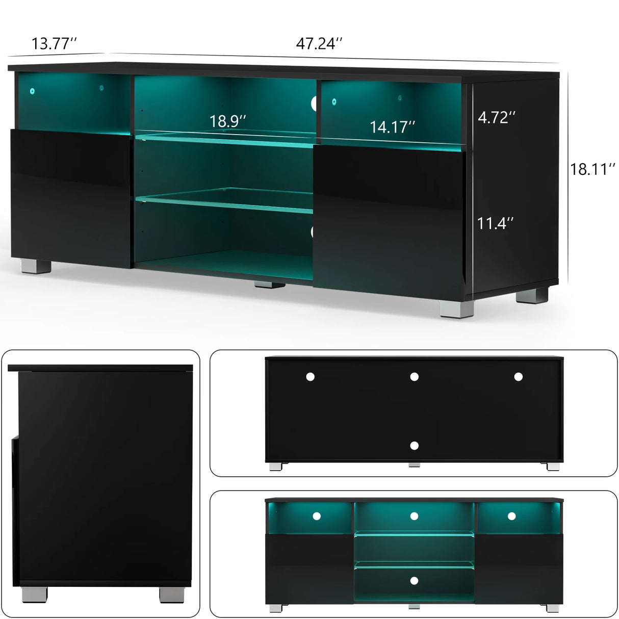 Modern LED TV Stand With Adjustable Shelves and Remote Control