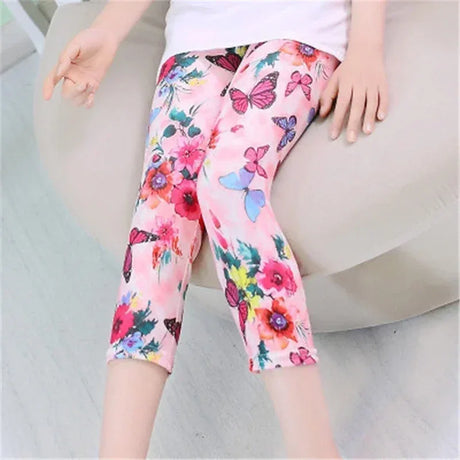 Girls Cotton Polyester Printed Calf-Length Slim Leggings - Omega Lifestyles