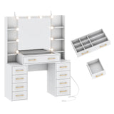 Modern Glass Top Vanity Desk With Mirror LED Lights