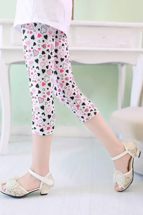 Girls Cotton Polyester Printed Calf-Length Slim Leggings - Omega Lifestyles