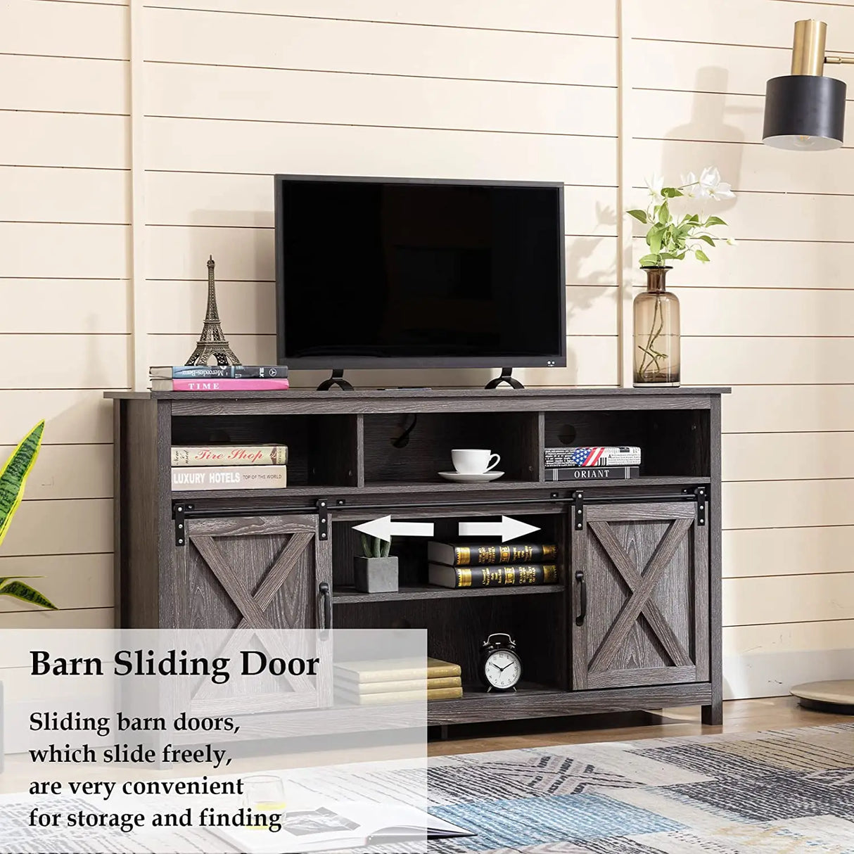 Farmhouse Sliding Barn Door Wooden TV Stand Cabinet