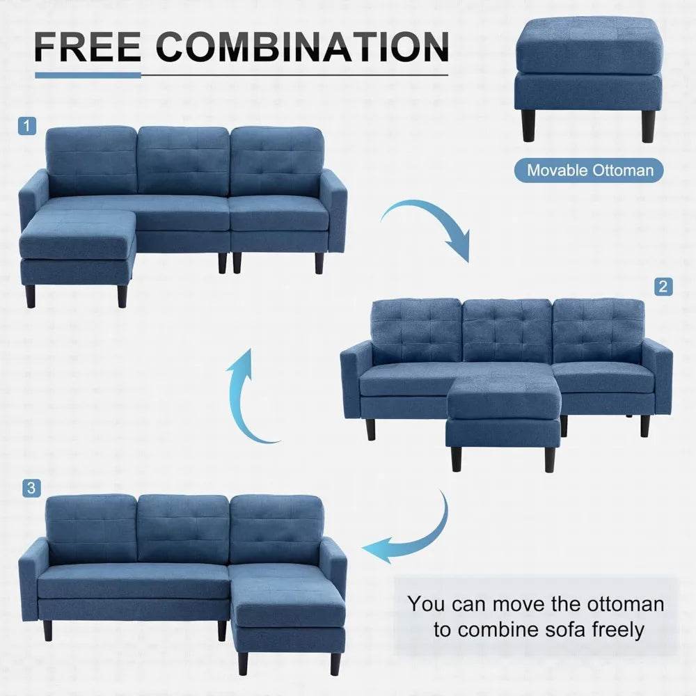 Convertible Modern Linen Fabric L-Shaped Sectional Sofa - Omega Lifestyles