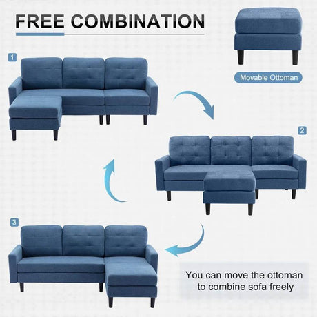 Convertible Modern Linen Fabric L-Shaped Sectional Sofa - Omega Lifestyles